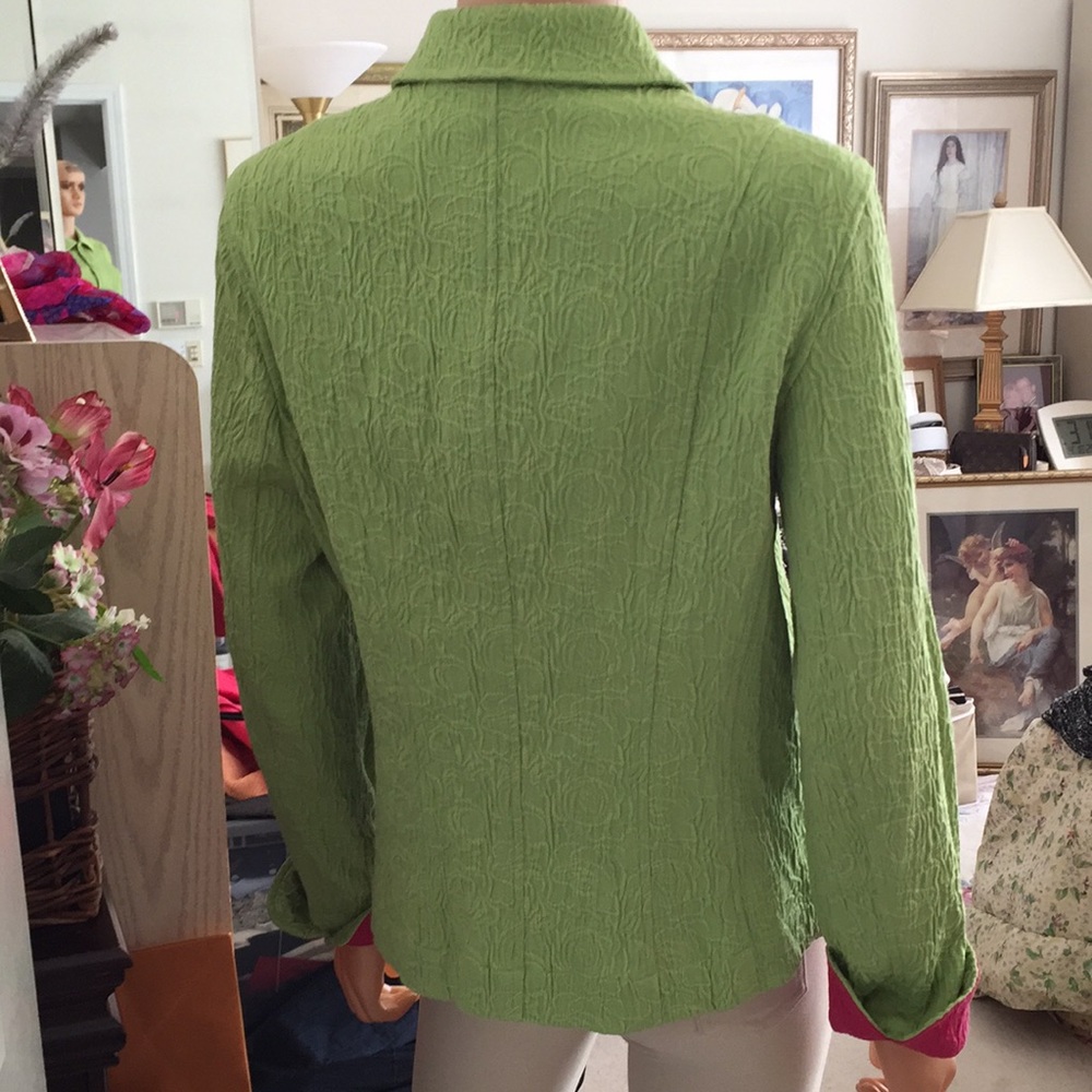 Coldwater Creek Lime Green Textured Crinkle Blazer Jacket Sz 12 - Picture 4 of 14